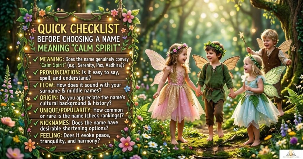 Quick Checklist Before Choosing a Name Meaning Calm Spirit